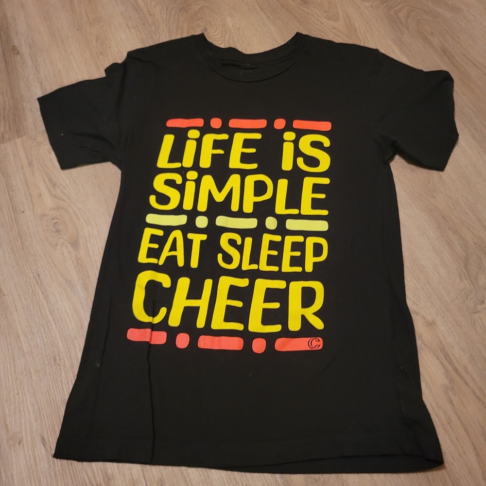 Chassé Women T-Shirt S Black Cotton Graphic Eat Sleep Cheer Athletic Casual